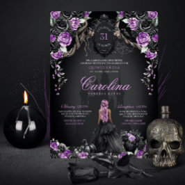 Invitación Princesa gótica morada Halloween Quinceanera
