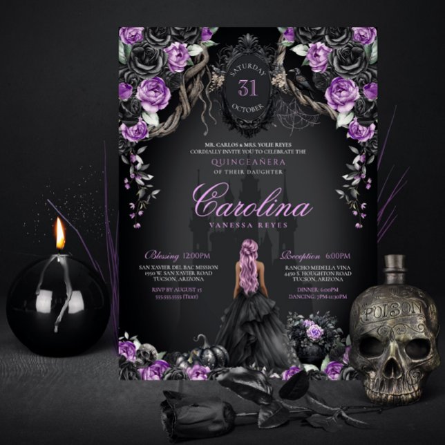 Invitación Princesa gótica morada Halloween Quinceanera (Subido por el creador)