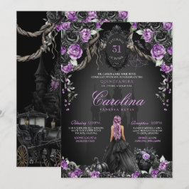 Invitación Princesa gótica morada Halloween Quinceañera