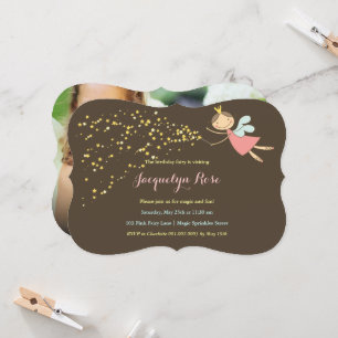 Invitación Princesa Hada Rosa Caprichosa Foto Cumpleaños Niña