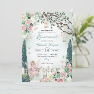 Invitación Princesa Hada Rosa Jardín Encantado Quinceañera