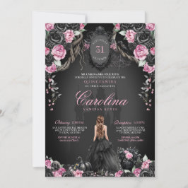 Invitación Princesa Halloween rosa Negro Quinceanera gótica