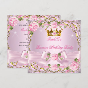 Invitación Princesa Hermoso Rubor Rosas Doradas Cumpleaños