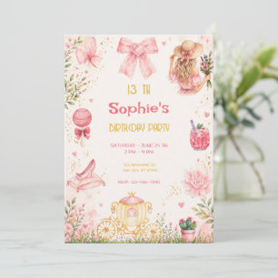 Invitación Princesa Jardín Cumpleaños Mariposa Floral Rosa