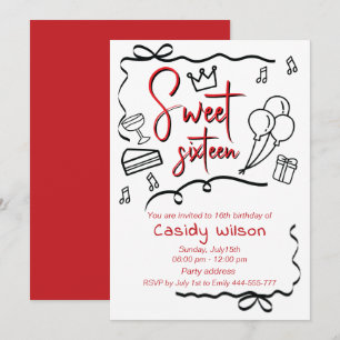 Invitación princesa juguetona dibujada a mano dulce 16