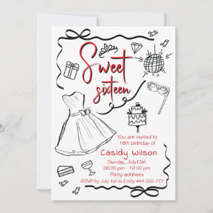 Invitación princesa juguetona dibujada a mano dulce 16