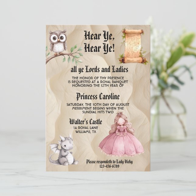 Invitación Princesa justa cumpleaños real renacimiento mediev (Anverso de pie)