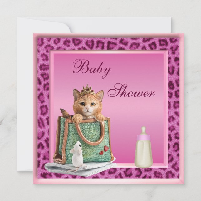 Invitación Princesa Kitten Pink Faux Leopard Fur Baby Shower (Anverso)