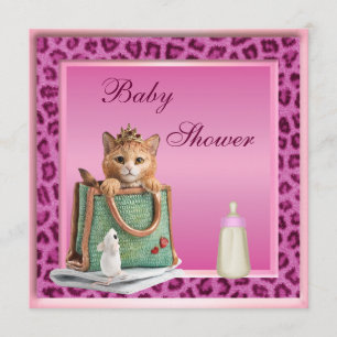 Invitación Princesa Kitten Pink Faux Leopard Fur Baby Shower