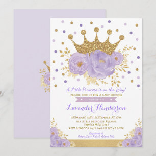 Invitación Princesa Lavender Gold Floral Crown Baby Shower