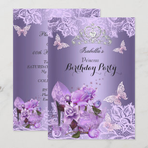 Invitación Princesa Lila Púrpura Tacón Alto Rosa Cumpleaños 3