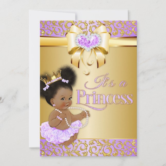 Invitación Princesa Lila y Diamante Dorado Afroamericana (Anverso)