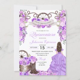 Invitación Princesa Lilac Morada Occidental Ranchero Quincean