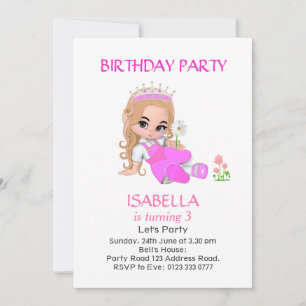 Invitación Princesa linda con Fiesta de tercer cumpleaños col