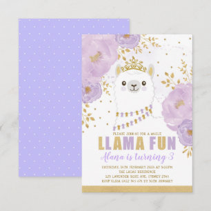 Invitación Princesa Llama Birthday/fiesta púrpura de la