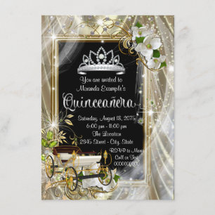 Invitación Princesa Magia Negro y Quinceañera Oro