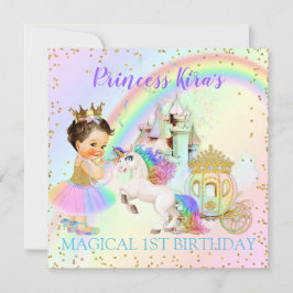 Invitación Princesa Mágica del Arco Iris Castillo Carruaje Un