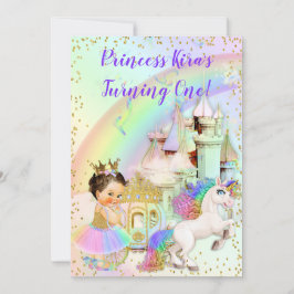 Invitación Princesa Mágica del Arcoíris Castillo Carruaje Uni
