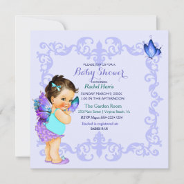Invitación Princesa Mariposa Bebé Niña Lavanda