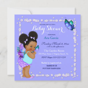 Invitación Princesa Mariposa Bebé Niña Morado Turquesa Invi