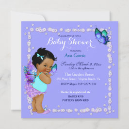 Invitación Princesa Mariposa Bebé Niña Púrpura Turquesa