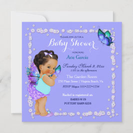 Invitación Princesa Mariposa Bebé Niña Púrpura Turquesa Invi