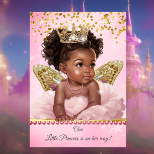 Invitación Princesa Mariposa de Oro Rosa Baño de Bebé Étnico 