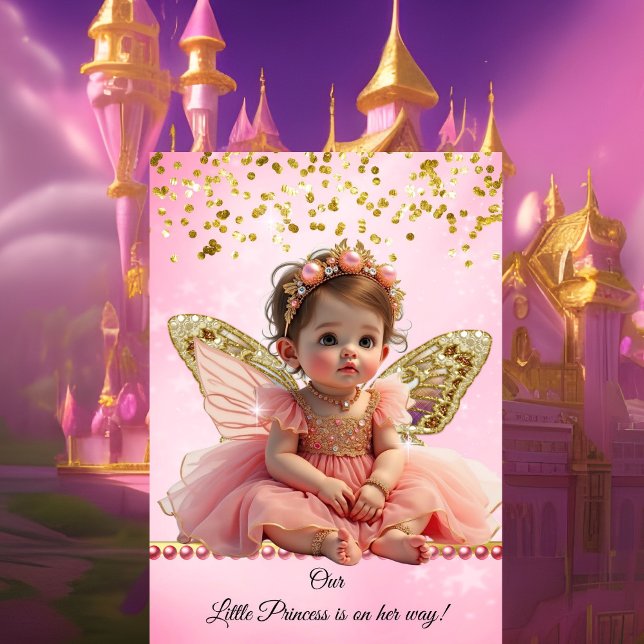 Invitación Princesa Mariposa de Oro Rosa Cumpleaños de Bebé l (Subido por el creador)