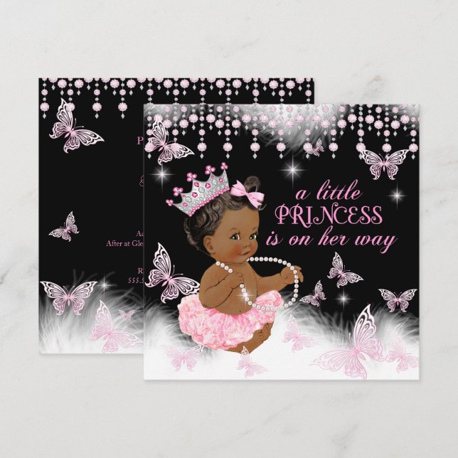 Invitación Princesa Mariposa Rosa Baby Shower Étnico (Anverso / Reverso)