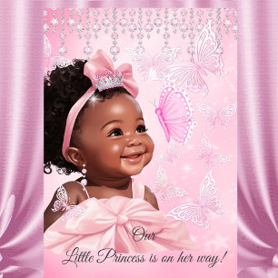 Invitación Princesa Mariposa Rosa Baby Shower Étnico