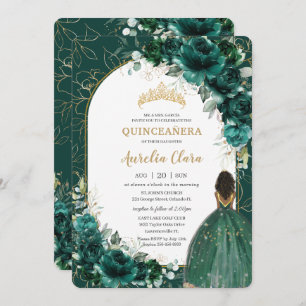 Invitación Princesa marrón floral verde esmeralda