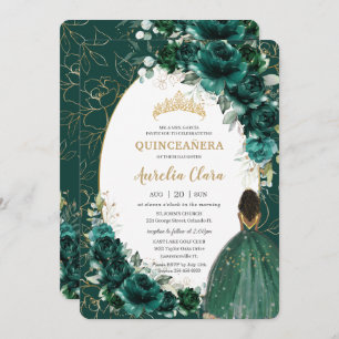 Invitación Princesa marrón floral verde esmeralda