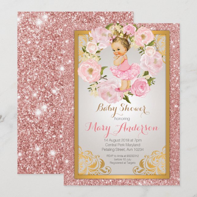 Invitación Princesa mexicana Baby Shower invita (Anverso / Reverso)