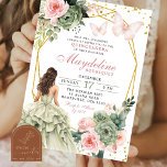 Invitación Princesa mexicana floral verde rosa y sabrosa de R<br><div class="desc">Invitación a la princesa quinceanera mexicana floral verde rosa y sabio de Rubor | Dulce 16º Quinceasera Chica de cumpleaños,  Geometric Gold Royal Princess Quince Invitation,  Castle and Floral Quinceanera,  Chica Mexicana Partido de Cumpleaños,  Royal Princess Quince Invitación de cumpleaños.</div>