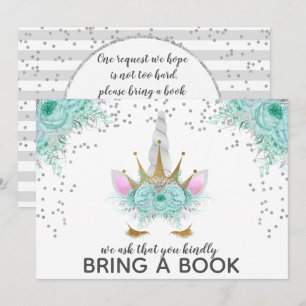 Invitación Princesa Monta, Plata Y Oro Unicornio Trae Un Libr