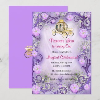 Invitación Princesa morada floral encantada primer cumpleaños