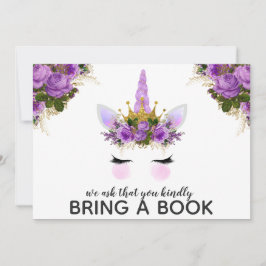 Invitación Princesa Morada Floral Unicornio Trae Un Libro