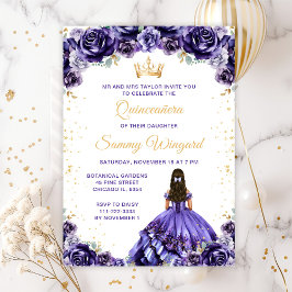 Invitación Princesa Morada Oscura Floral Quinceañera