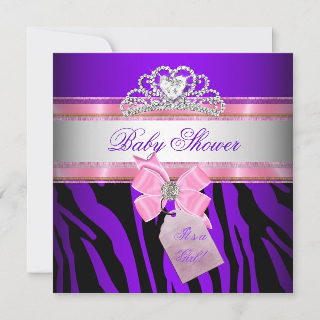 Invitación Princesa morada rosada de cebra Chica Baby Shower (Anverso)