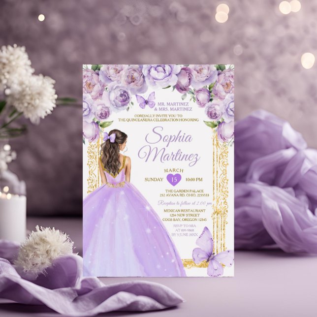 Invitación Princesa Morada Vestida Lavanda Floral Mis Quince (Subido por el creador)