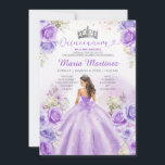 Invitación Princesa Morada Vestida Plata Floral Quinceañera<br><div class="desc">Princesa Morada EDITABLE Vestidos Plata Floral Invitación Quinceañera Elegante Lavanda Púrpura Mis Flores Quince Invitación De La Corona Plata Quinceañera,  Mis Quince 15 Anos,  16 Cumpleaños</div>