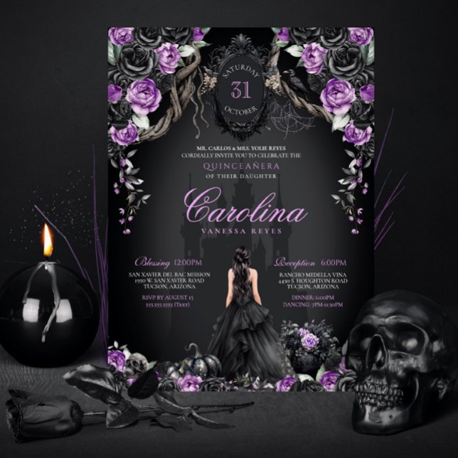 Invitación Princesa negra púrgica de Halloween Quinceanera (Subido por el creador)