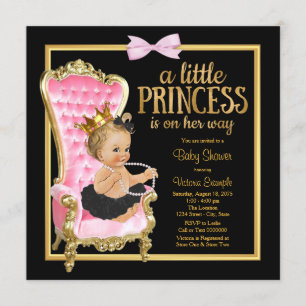 Invitación Princesa negra rosada Baby Shower de la silla del
