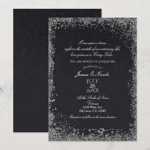 Invitación Princesa Negro Damasco Elegante Cuento de Hadas Bo