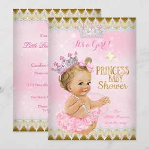 Invitación Princesa Niña Rubia Fiesta de Bebé Tutú Rosa Dorad