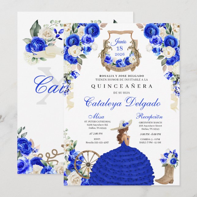 Invitación Princesa Occidental de la Noche Azul Real Quinceañ (Anverso / Reverso)