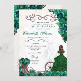 Invitación Princesa occidental verde esmeralda Charra Quincea