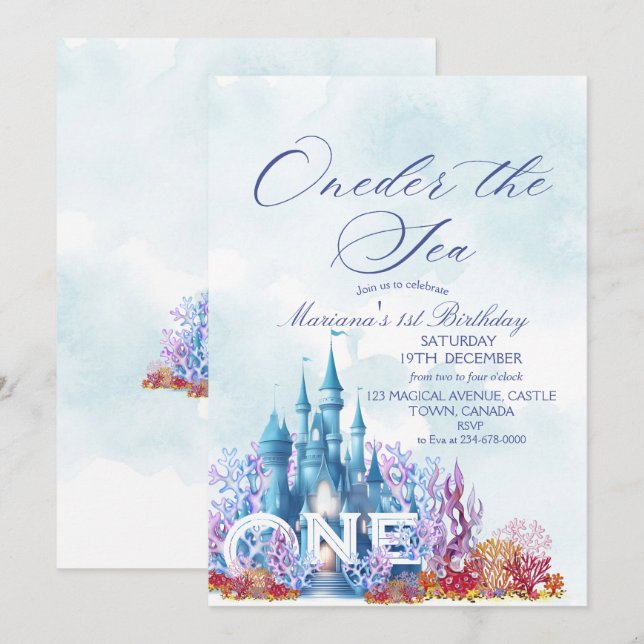 Invitación Princesa Oneder The Sea Castle Happy Birday (Anverso / Reverso)
