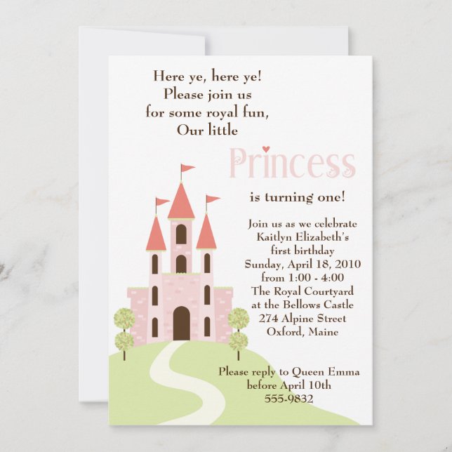 Invitación Princesa Party Birthday Invitation (Anverso)