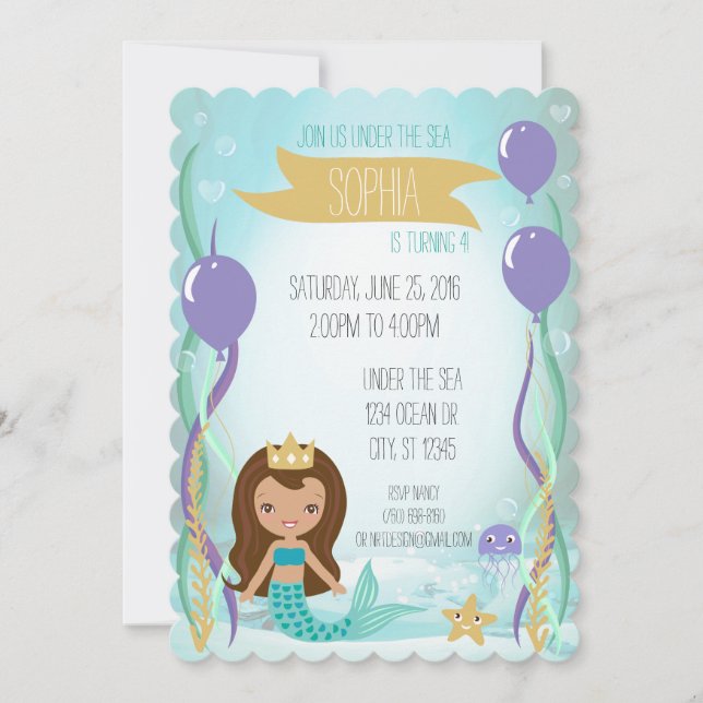 Invitación Princesa Party Invitation (de la sirena latín 5x7) (Anverso)